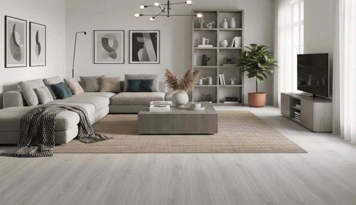 $12.990 M2 PISO FLOTANTE  BRILLANTE 8.0 MM GRIS CENIZA  19.7 CM X 1,21 MT CAJA 2.3936 M2