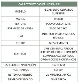 $ 5.490  SACO ADHESIVO CERAMICO WEBER  25 KG