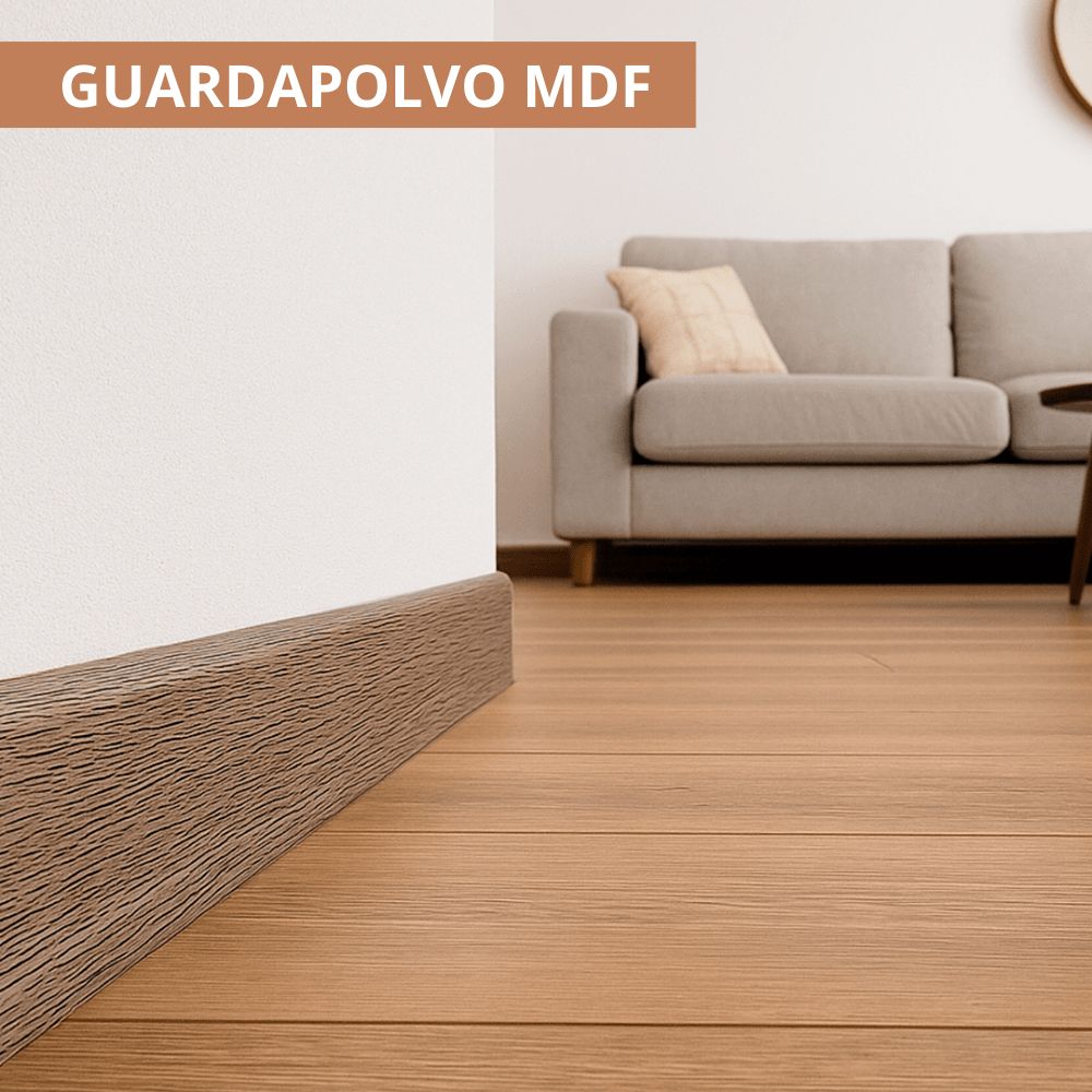 $ 4.990  TIRA GUARDAPOLVO MDF  7 MM X 1.2 CMS  X 2.4 MT FOLIO NOGAL