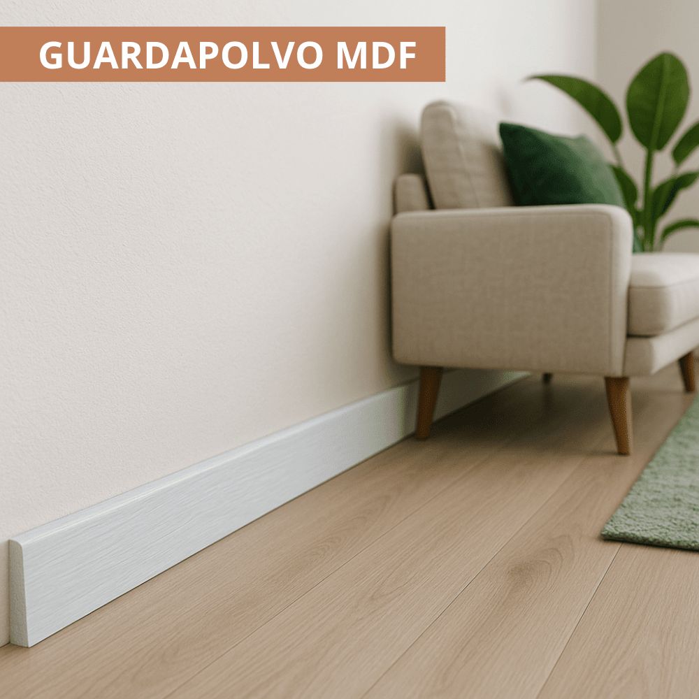 $ 4.990  TIRA GUARDAPOLVO MDF  7 MM X 1.2 CMS  X 2.4 MT FOLIO BLANCO