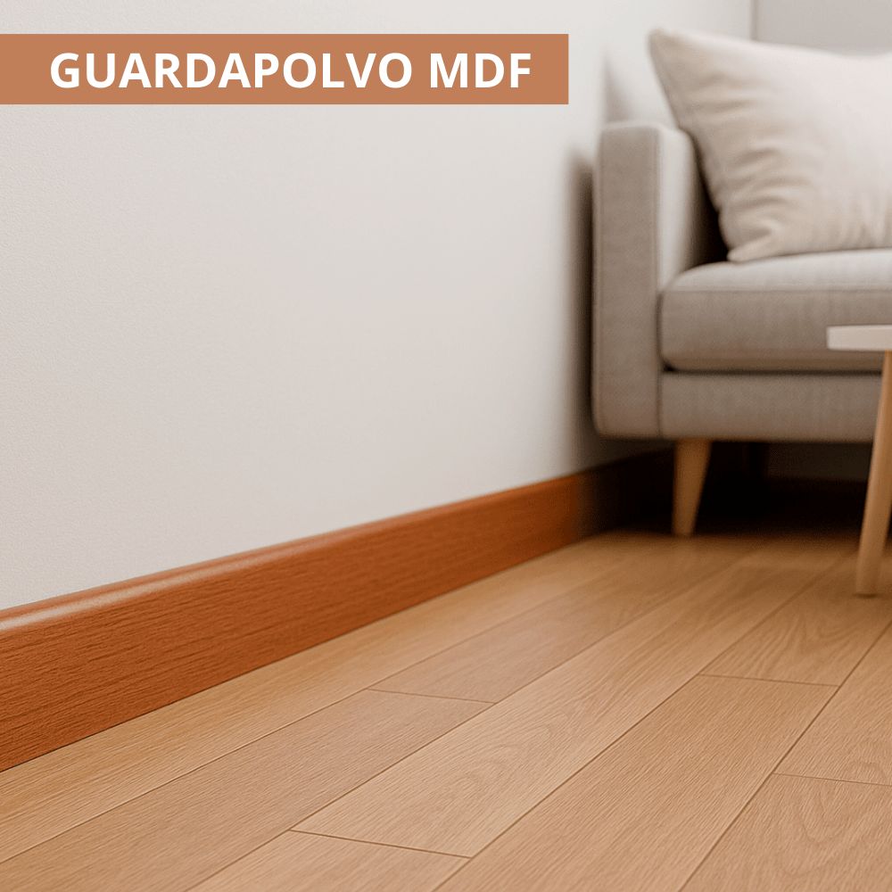 $ 4.990  TIRA GUARDAPOLVO MDF  7 MM X 1.2 CMS  X 2.4 MT FOLIO CANELA