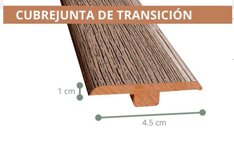 $ 9.990 TIRA   CUBREJUNTA DE TRANSICION  1X4.5X240 CMS FOLIO  NOGAL