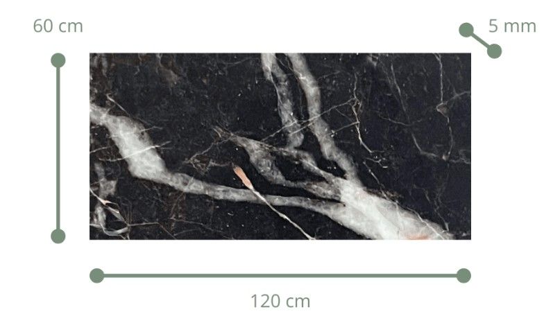 $ 12.990 M2 WALL PANEL  SPC   MARMOL NERO 0.6 MTX 1.2 MT  X 5 MM  PLANCHA RINDE 2.16 M2