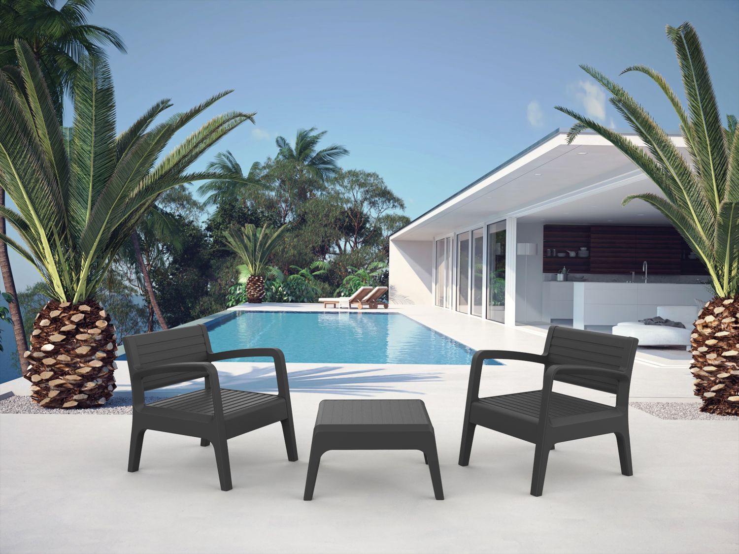 $149.900  JUEGO TERRAZA MIAMI TETE A TETE GRAFITO 3 PIEZAS