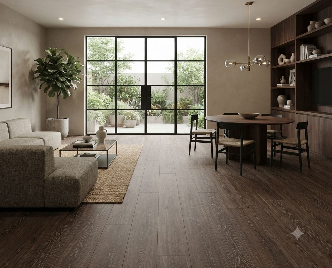 $17.990 M2 PISO FLOTANTE HIDROFUGO 8.0 MM RUSTIC BROWN OAK   19.2 CM X 1,286 MT CAJA 2.469 M2