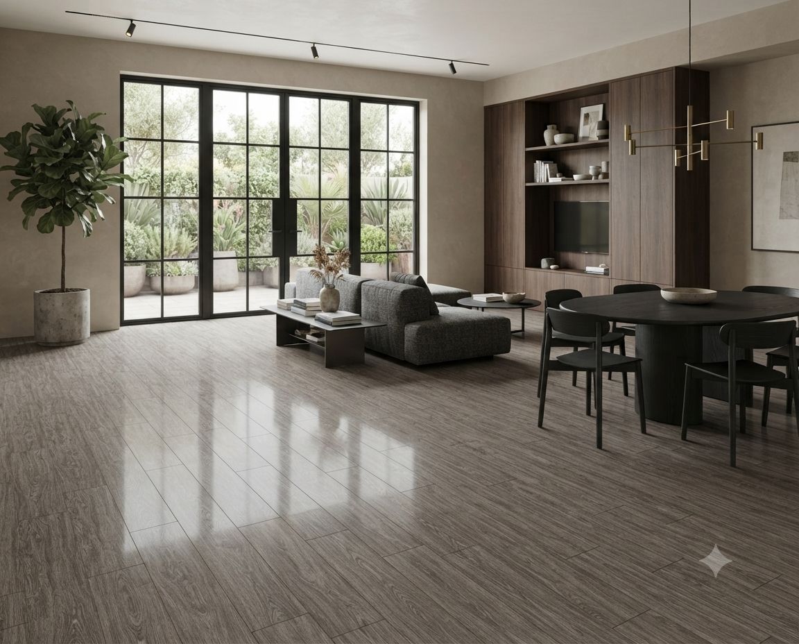 $ 17.990 M2 PISO FLOTANTE HIDROFUGO 8MM GREY BROWN   OAK 19.2 CM X 1.286 MT RINDE 2.469 MT2