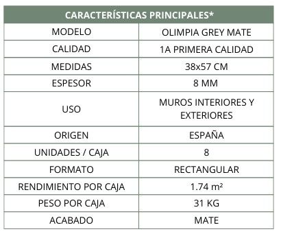 $ 13.990 M2 GRES FACHALETA OLYMPIA  GREY 38x57 CMS CAJA 1.74 M2
