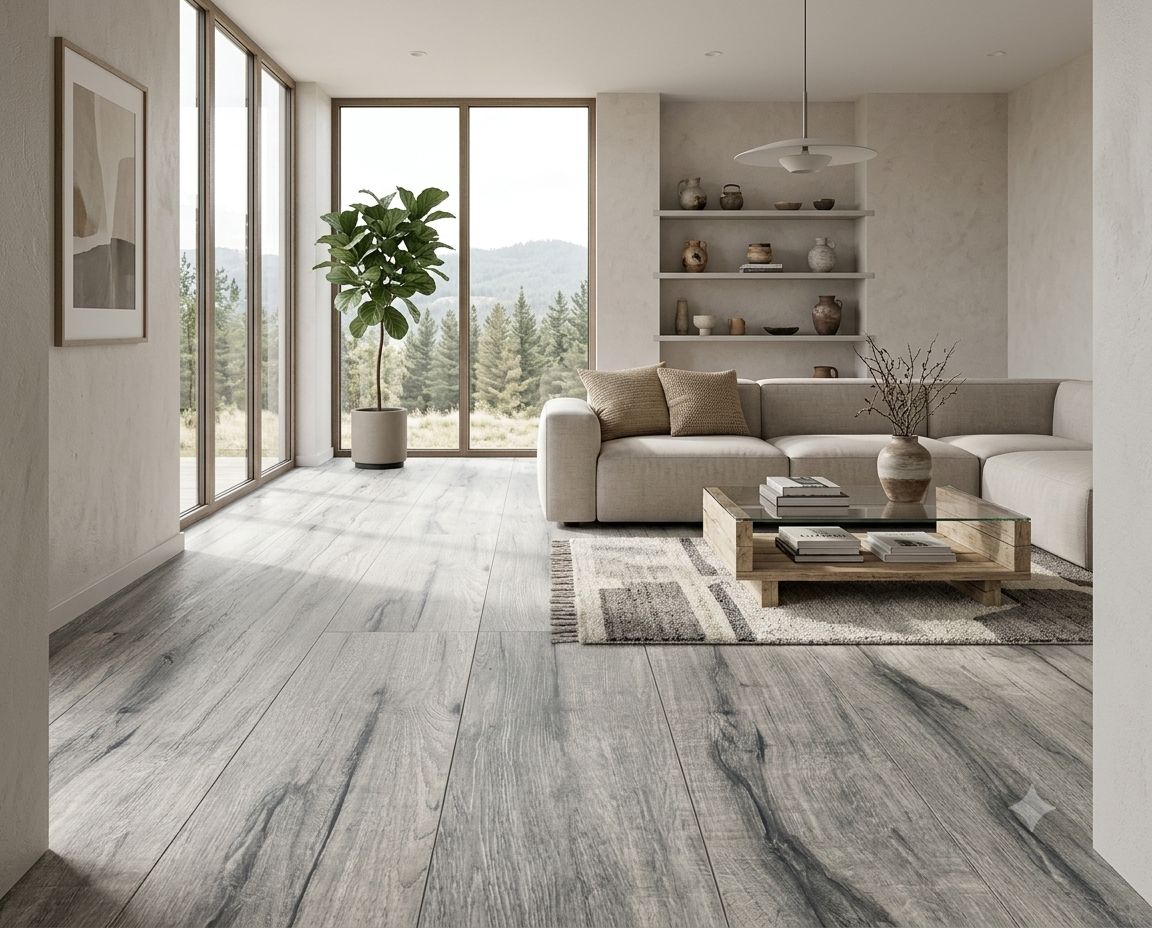 $9.490 M2  PISO FLOTANTE  8.3 MM WHITE GREY 19.8 CM X 1.218 MT CAJA  2,41164 M2
