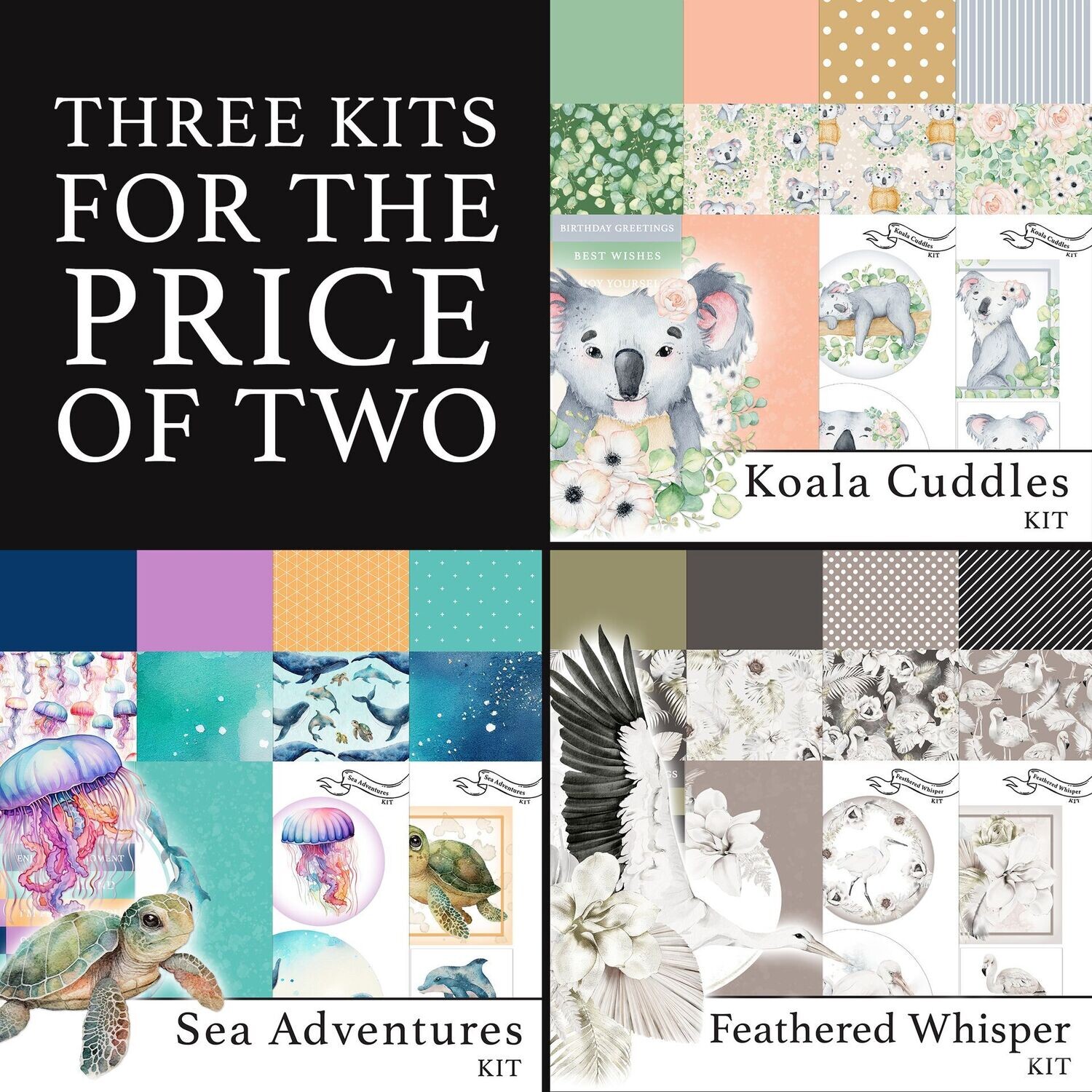 3 for 2 - Koala Cuddles Digital Kit, Feathered Whisper Digital Kit & Sea Adventures Digital Kit