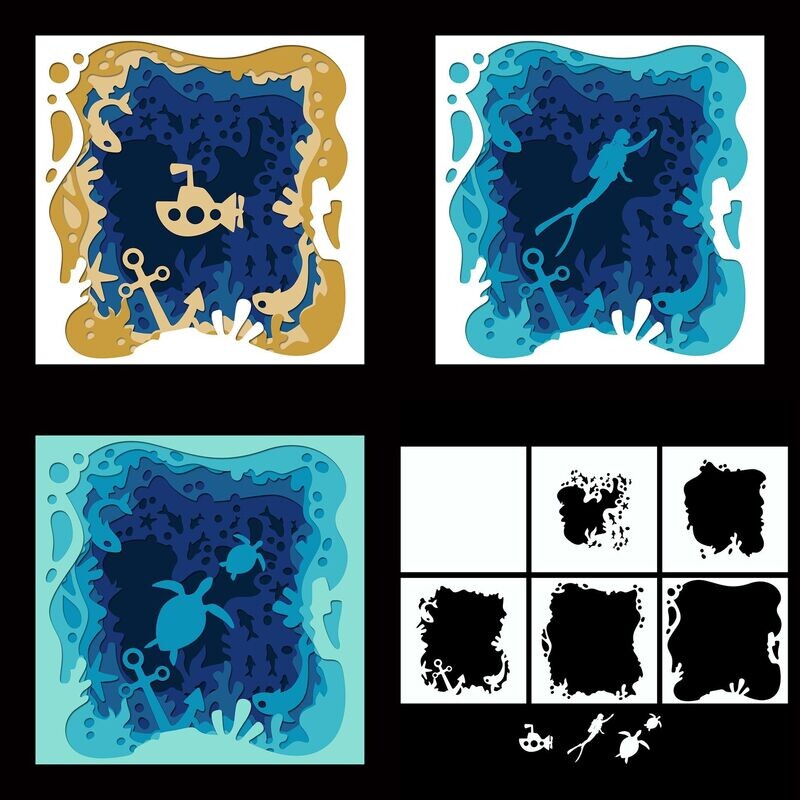 Underwater Adventures 8 x 8" Layered SVG Cutting Files