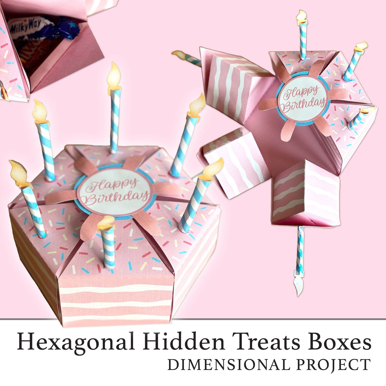 Hexagonal Hidden Treats Boxes Dimensional Project Digital Kit