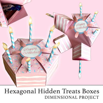 Hexagonal Hidden Treats Boxes Dimensional Project Digital Kit