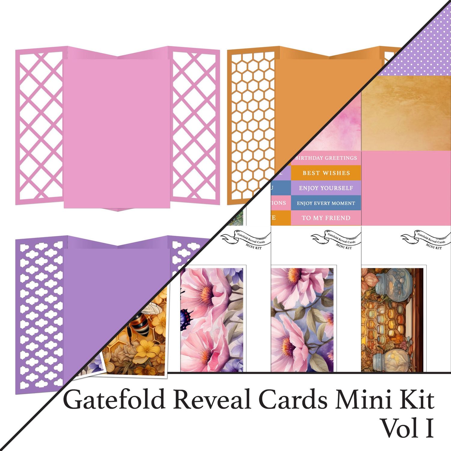 Gatefold Reveal Cards Vol I SVGs & Complementing Mini Kit Vol I Digital Bundle