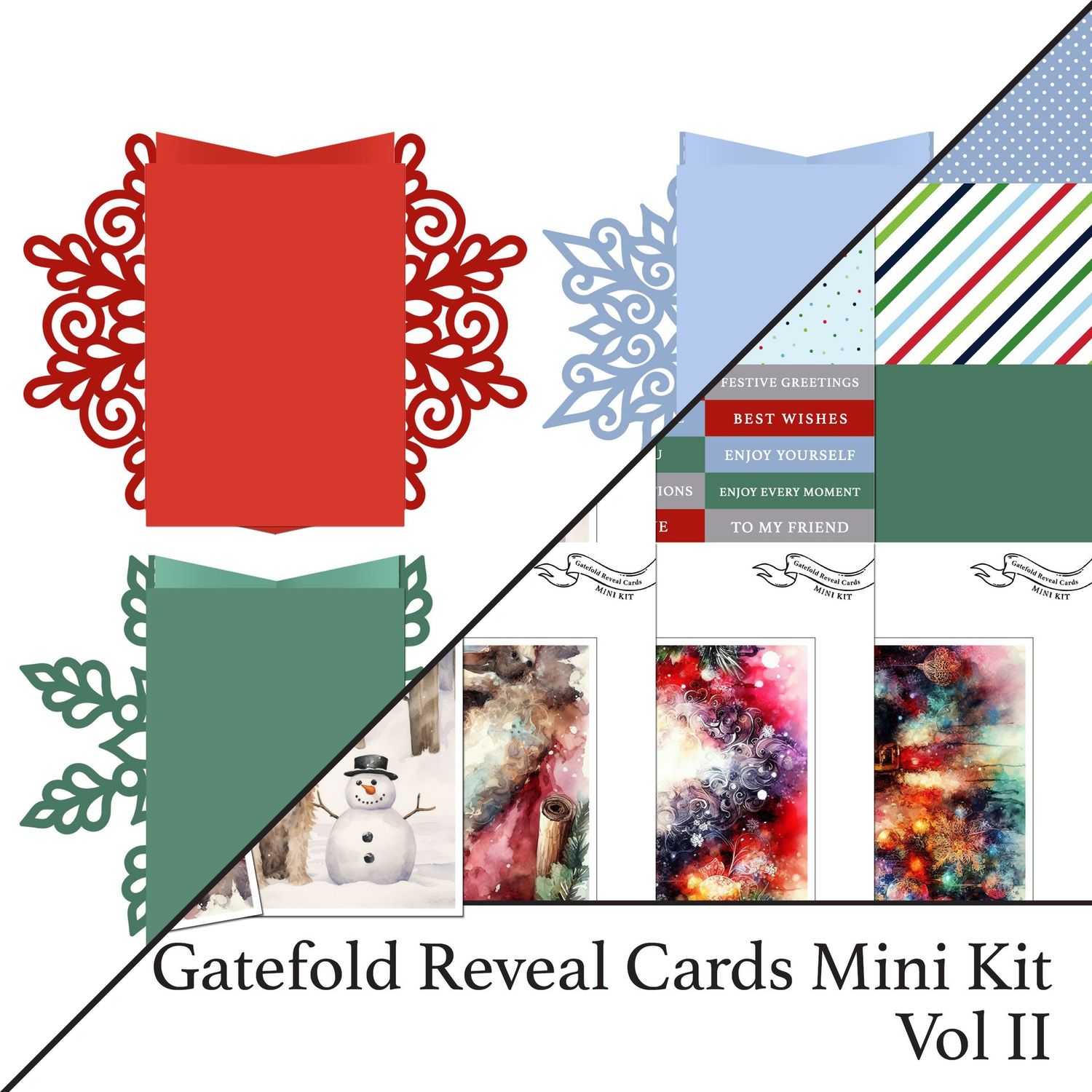 Festive Gatefold Reveal Cards Vol II SVGs & Complementing Mini Kit Vol II Digital Bundle