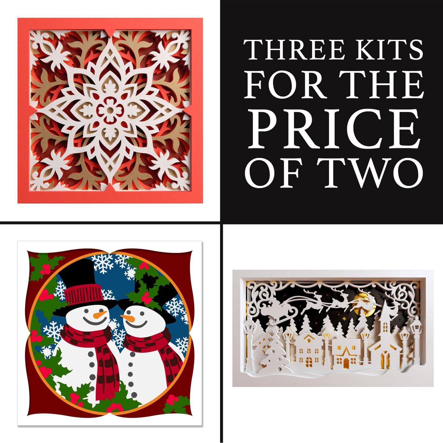 3 for 2 Christmas Village Project SVG, Festive Mandala SVG, Snowy Love Layered Frame Project SVG - SVG Cutting File Bundle