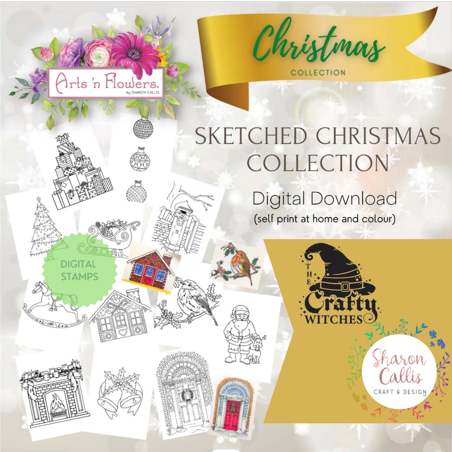 Sharon Callis 'Sketched Christmas' Digital Stamp Files