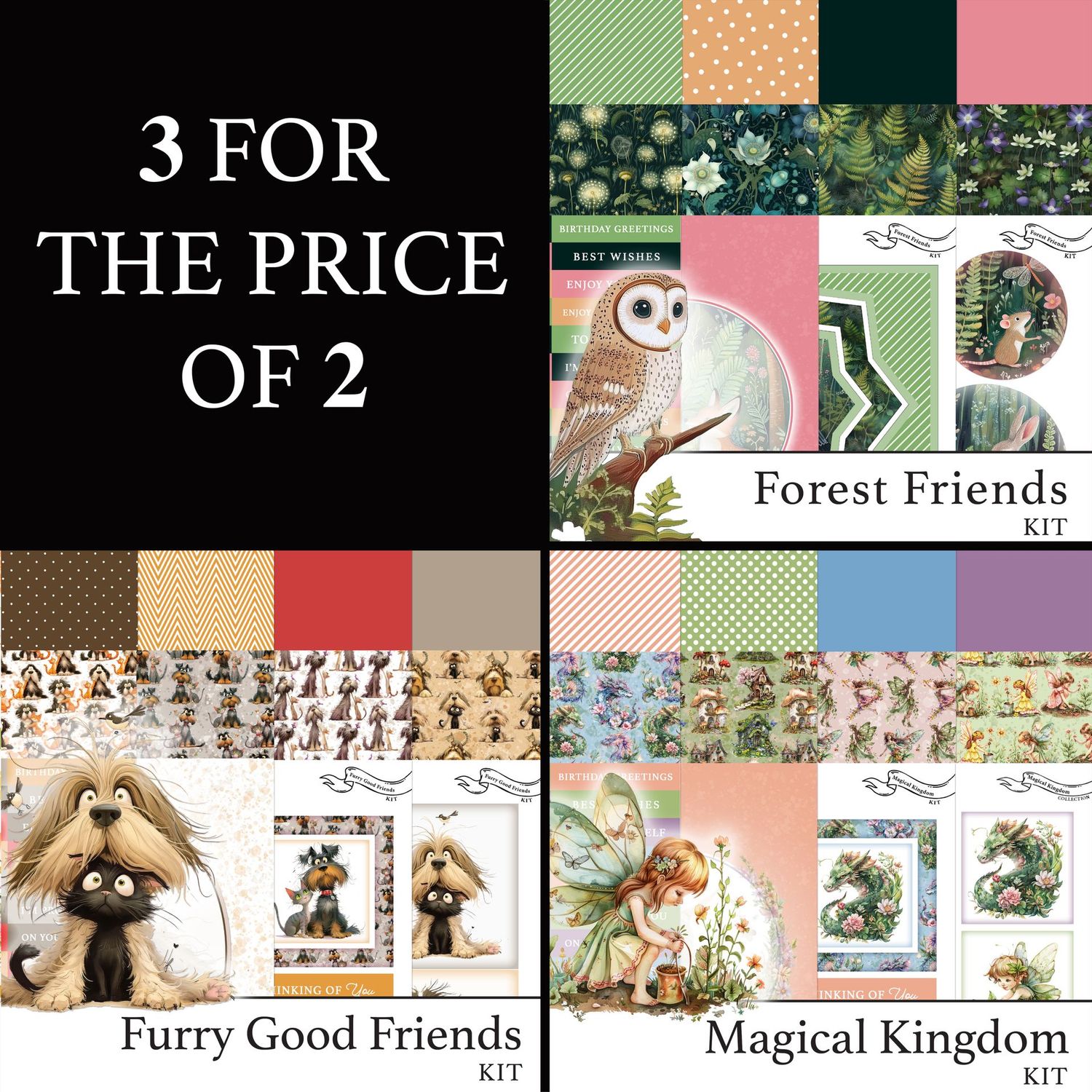 3 for 2 - Forest Friends Digital Kit, Furry Good Friends Digital Kit & Magical Kingdom Digital Kit