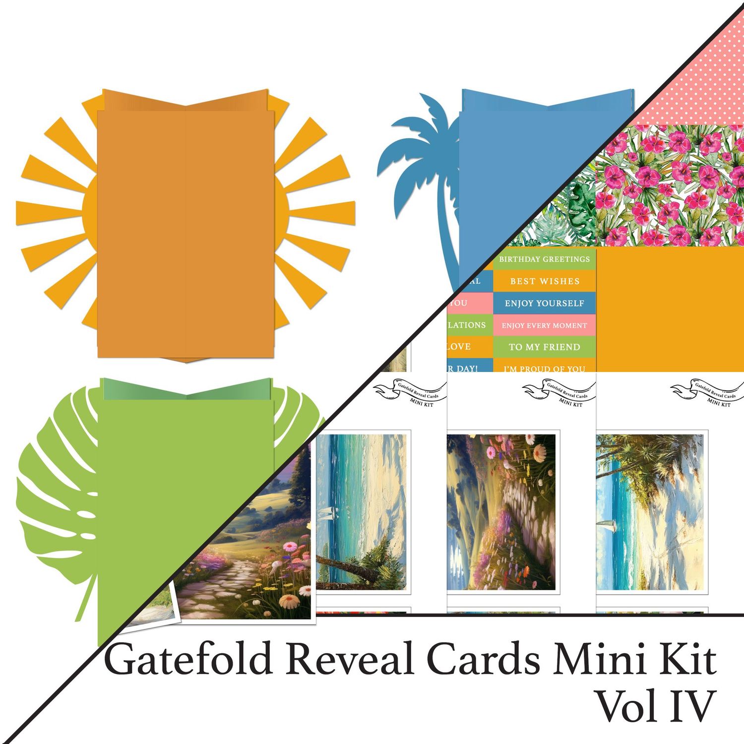 Summer Gatefold Reveal Cards Vol IV SVGs & Complementing Mini Kit Vol IV Digital Bundle