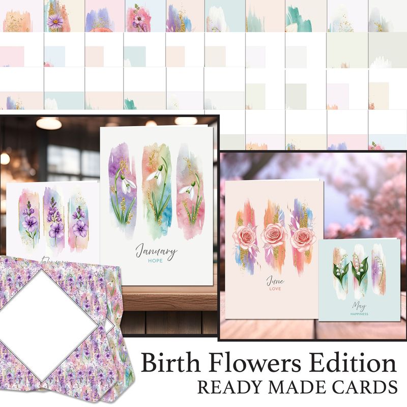 Birth Flowers Edition Ready Made Cards Digital Kit
