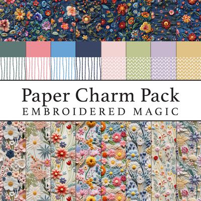 Paper Charms Pack Embroidered Magic Digital Kit Paper Charms Pack Embroidered Magic Digital Kit