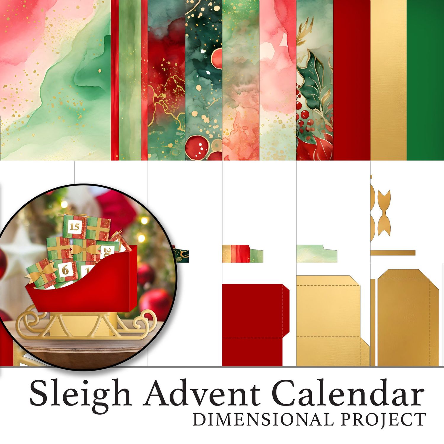 Sleigh Advent Calendar Dimensional Project Digital Kit Sleigh Advent Calendar Dimensional Project Digital Kit