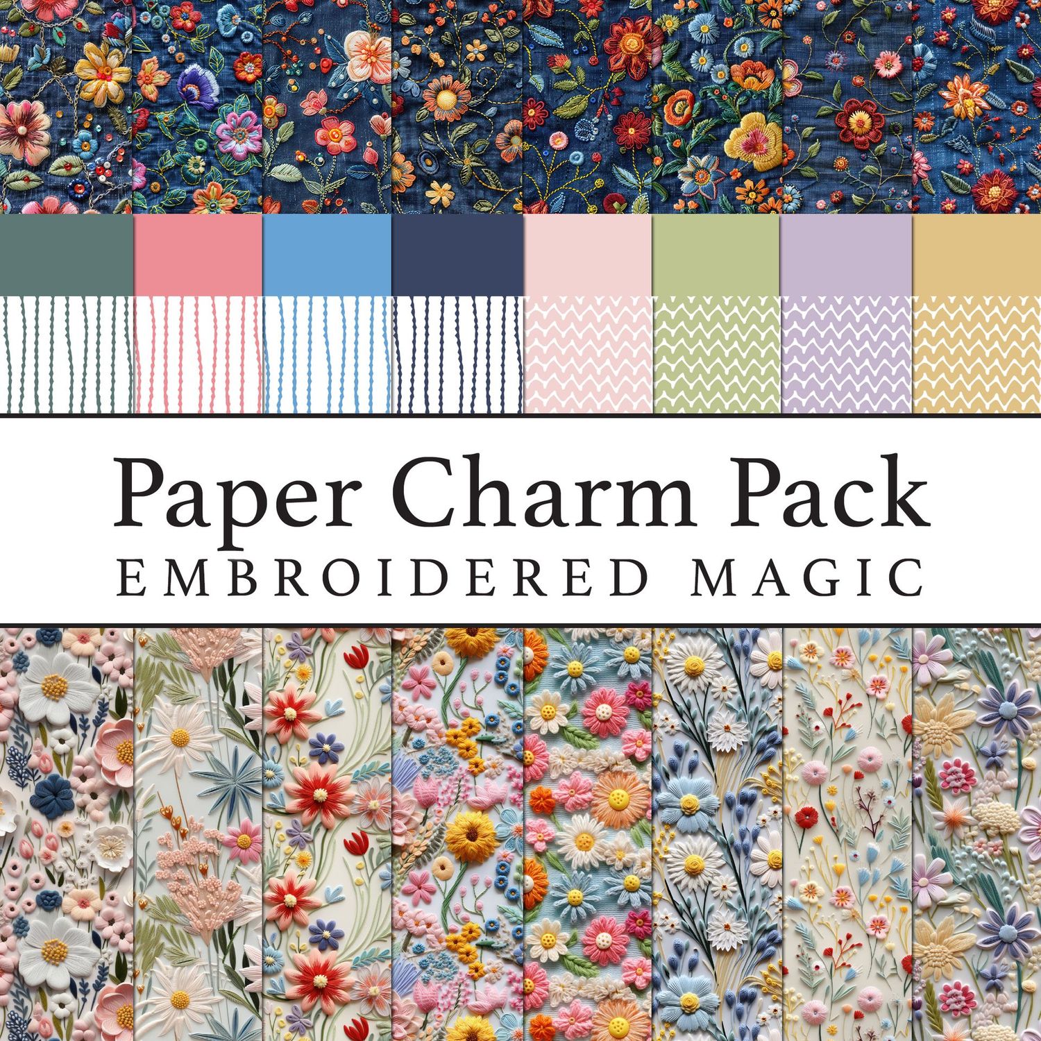 Paper Charm Pack Embroidered Magic Digital Kit Paper Charm Pack Embroidered Magic Digital Kit