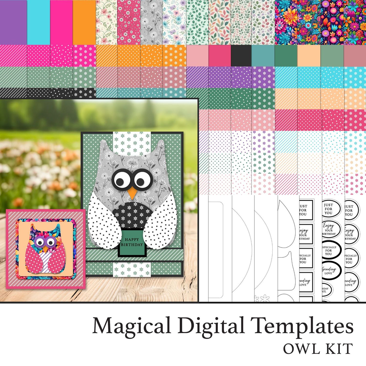 Owl Magical Digital Templates Kit