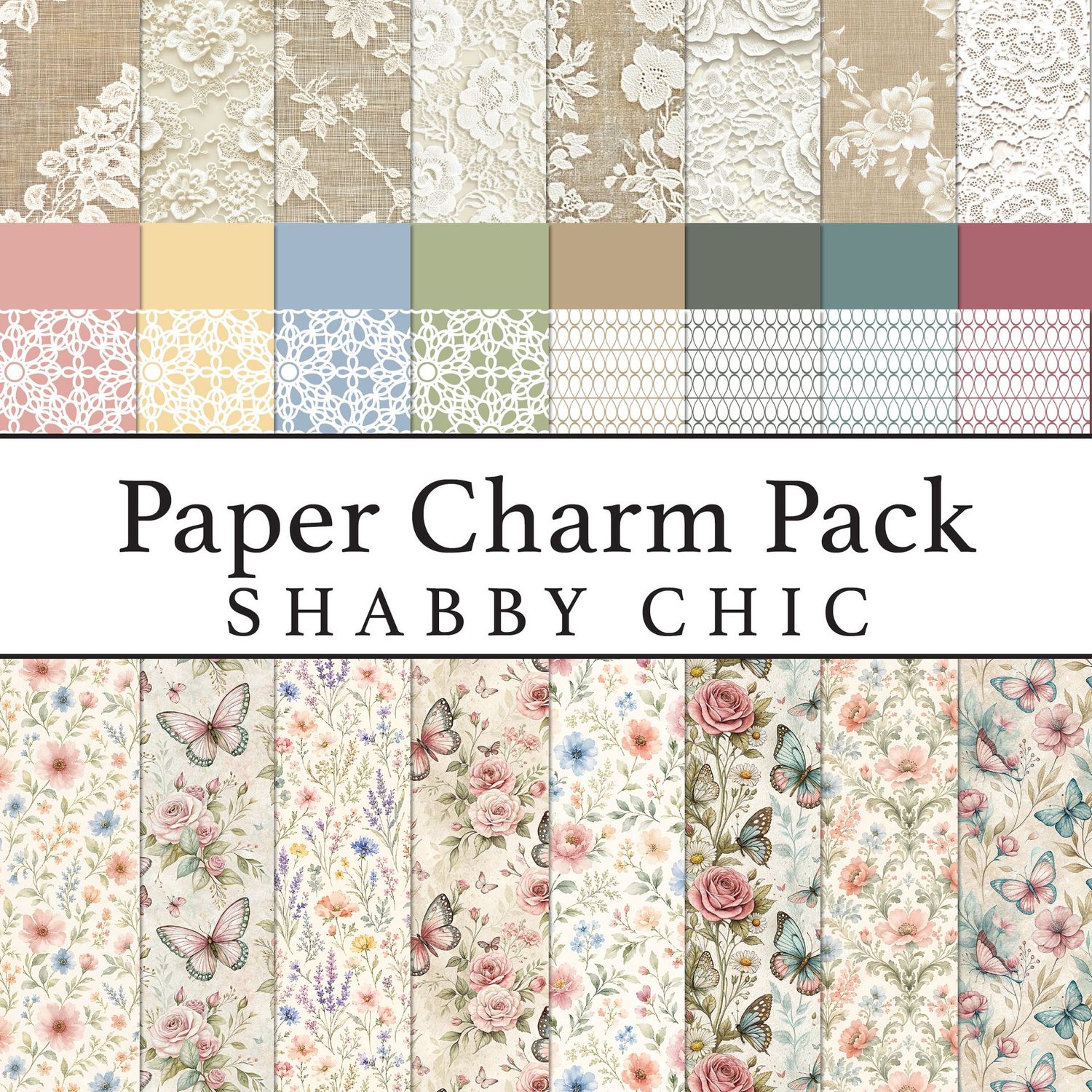 Paper Charm Pack Shabby Chic Papers Digital Kit Paper Charm Pack Shabby Chic Papers Digital Kit