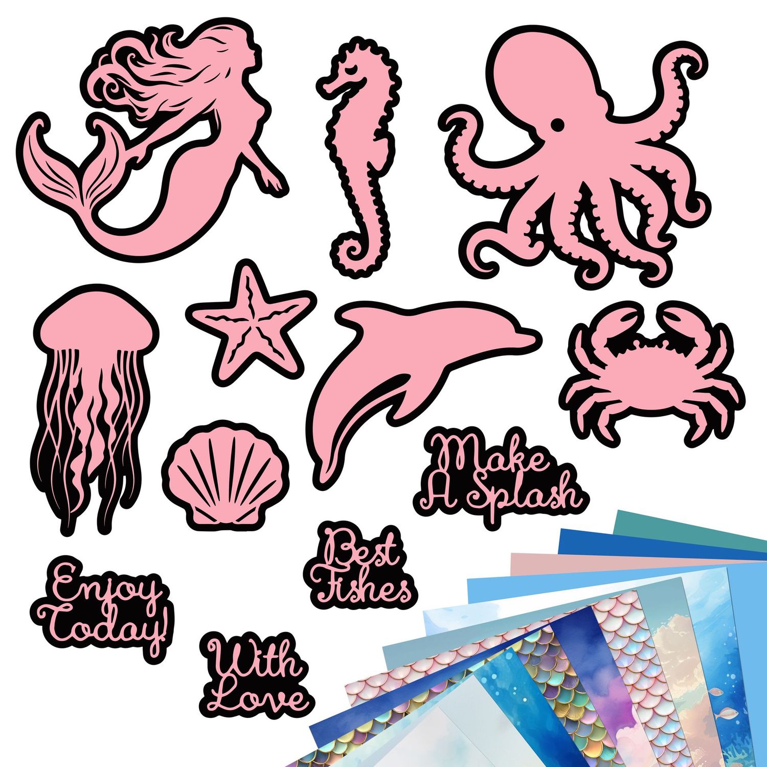 Ocean Adventure SVG Silhouettes - With BONUS Backgrounds Ocean Adventure SVG Silhouettes - With BONUS Backgrounds