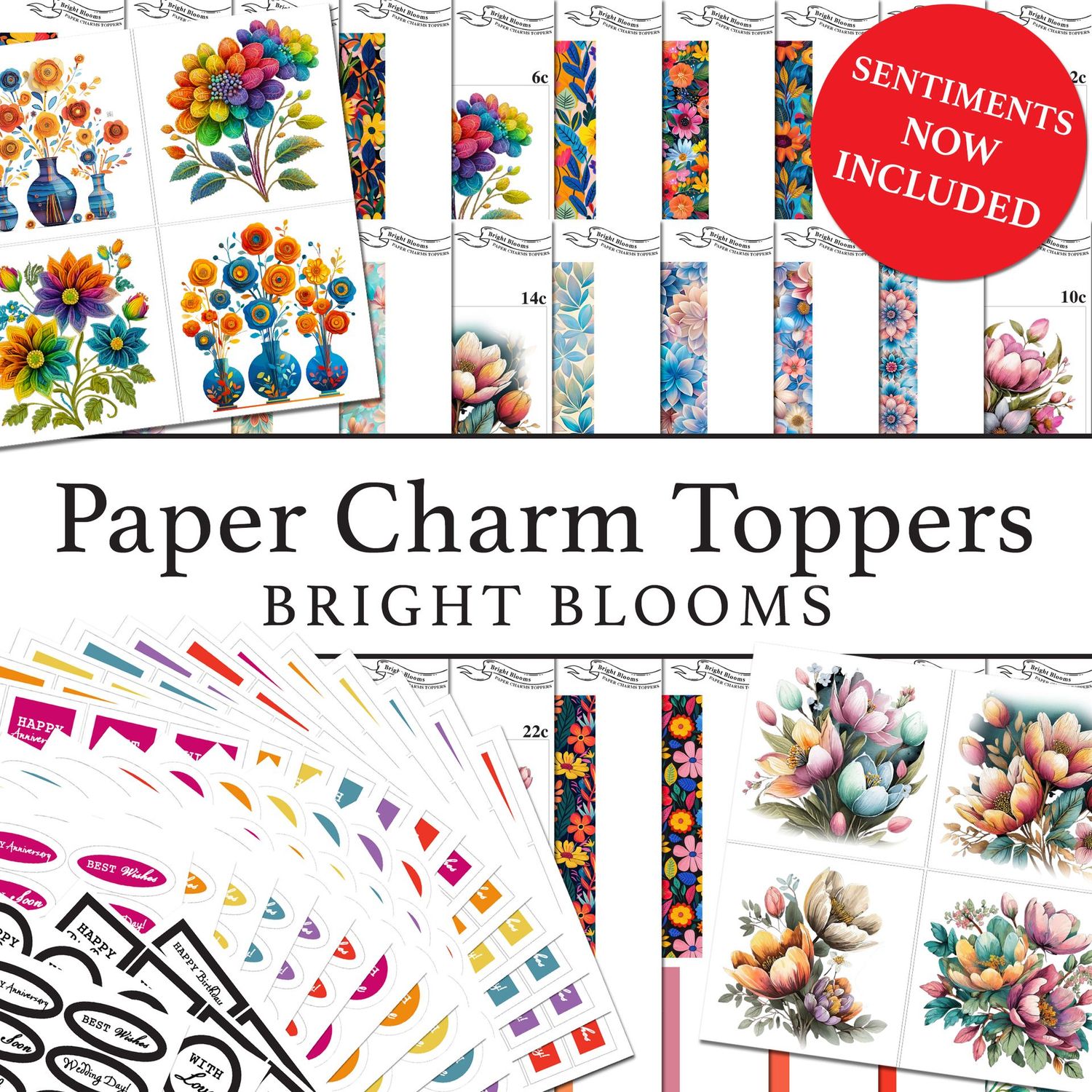 Paper Charm Toppers Bright Blooms Digital Kit Paper Charm Toppers Bright Blooms Digital Kit