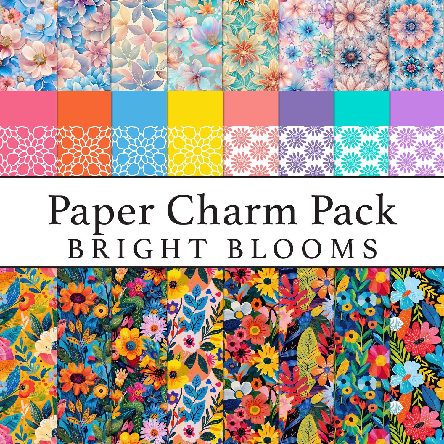 Paper Charm Pack Bright Blooms Papers Digital Kit