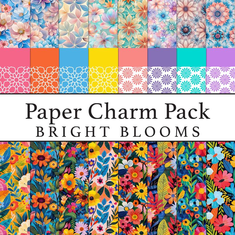 Paper Charm Pack Bright Blooms Papers Digital Kit