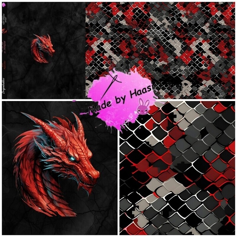 Panel Panel "Red Dragon" Bio Jersey Überbreite