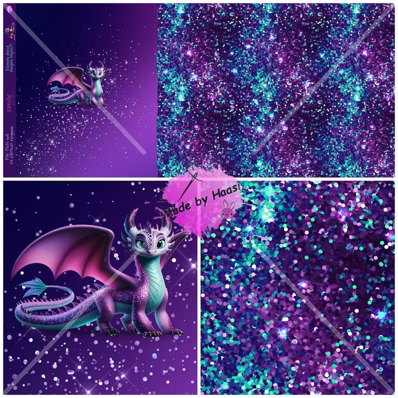 Panel Panel "Glitzi der Glitterdrache" Bio Jersey Überbreite