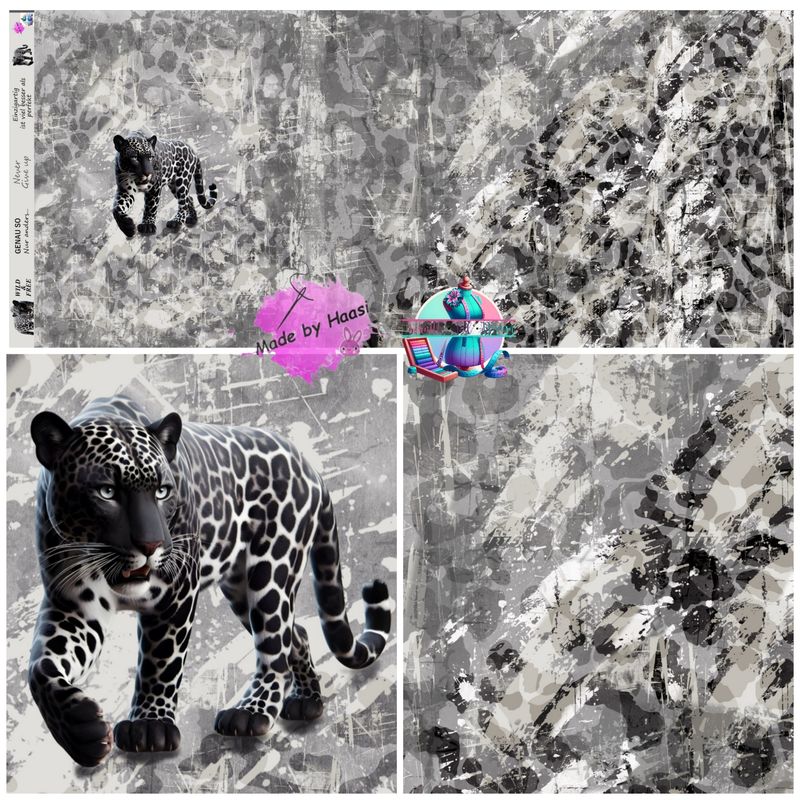Panel Panel "Black White Leo" Bio French Terry Überbreite
