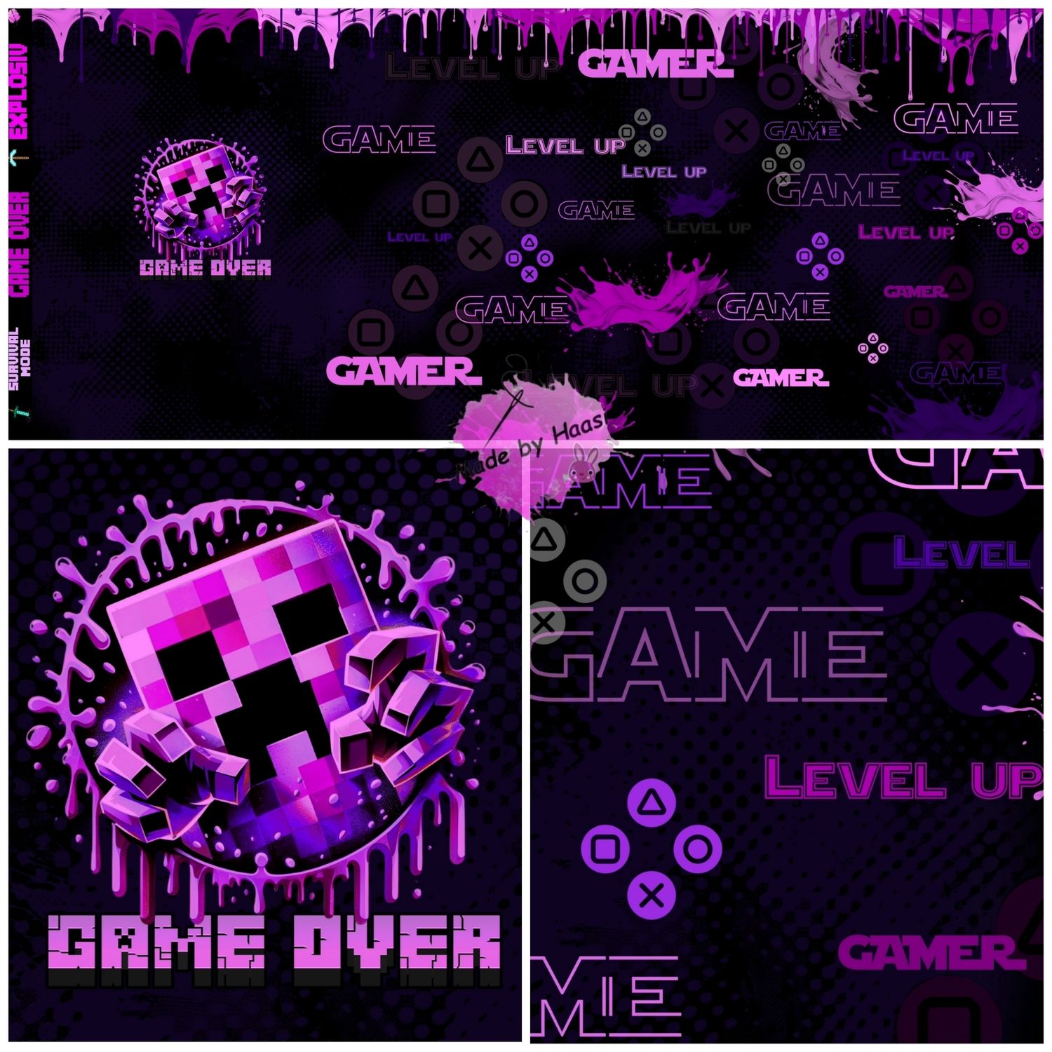 B29 B Ware Panel Game Over Pink Bio French Terry Überbreite