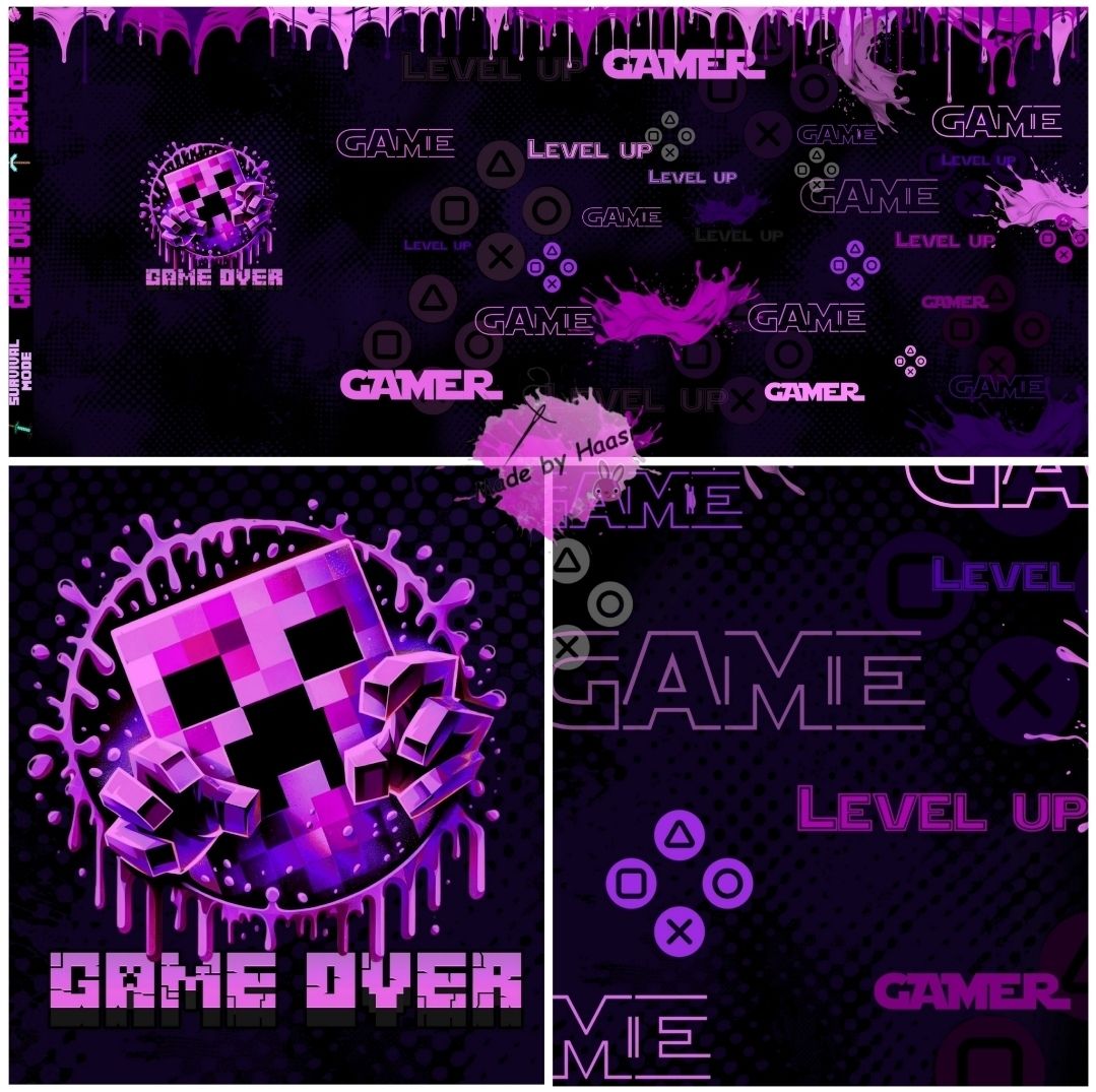 Panel "Game Over Pink" Bio Jersey Überbreite