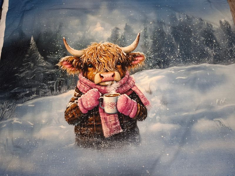 Panel Winter Kuh Sommersweat 100 x 180 cm EP Stoffkids Panel Winter Kuh Sommersweat 100 x 180 cm EP Stoffkids