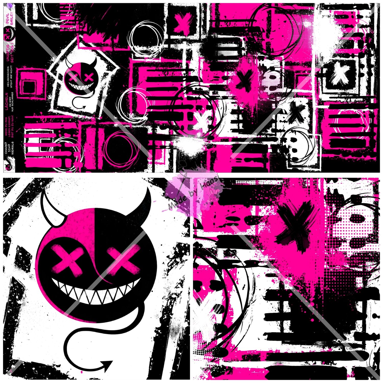 Panel "Devil Smiley Pink" Bio French Terry Überbreite