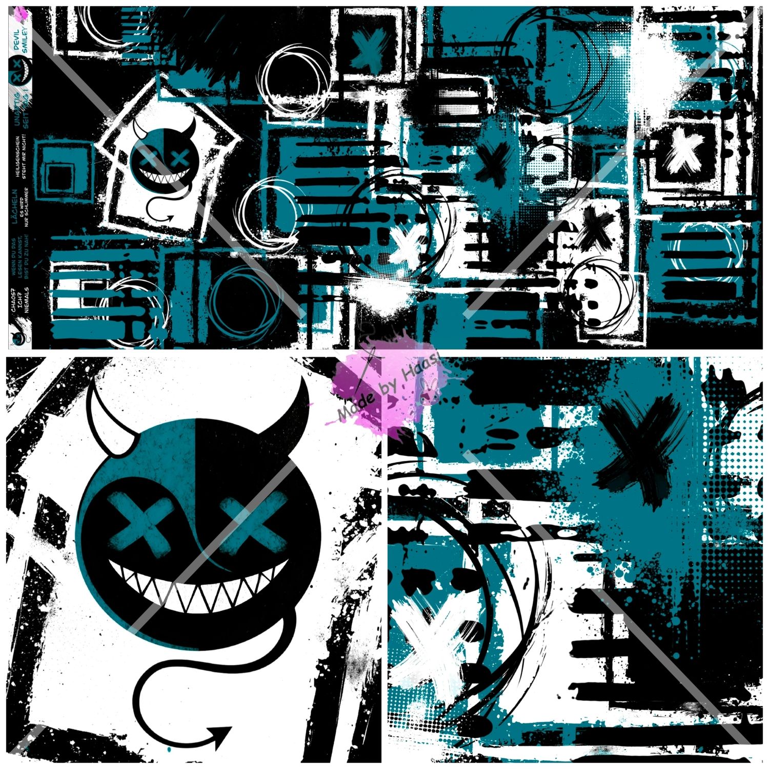Panel "Devil Smiley Türkis" Bio French Terry Überbreite
