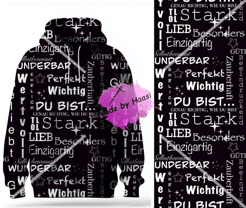 AO AO "Du bist..." SCHWARZ WEISS Bio French Terry Überbreite