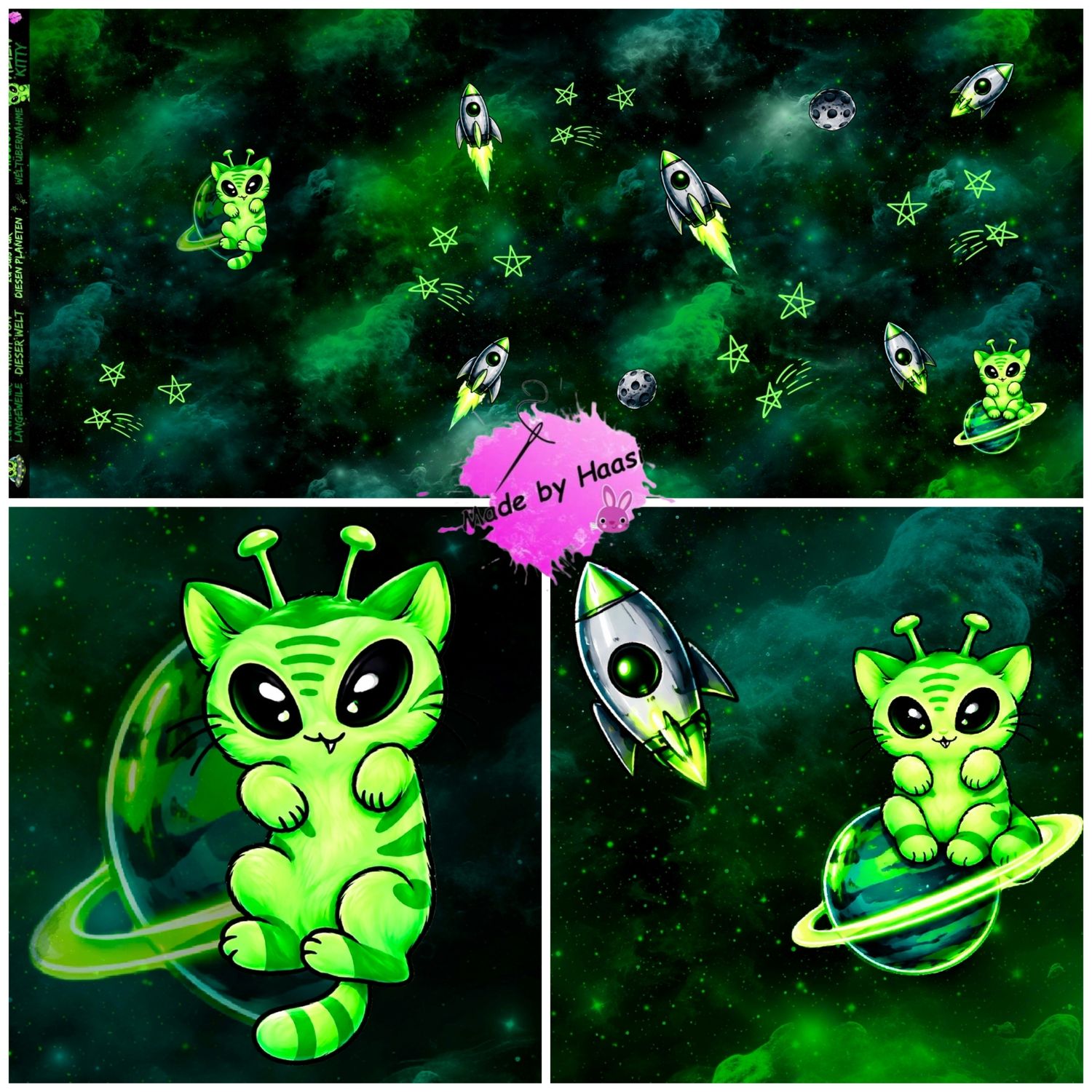 Vorbestellung Panel Vorbestellung Panel "Alien Kitty grün" Bio French Terry Überbreite