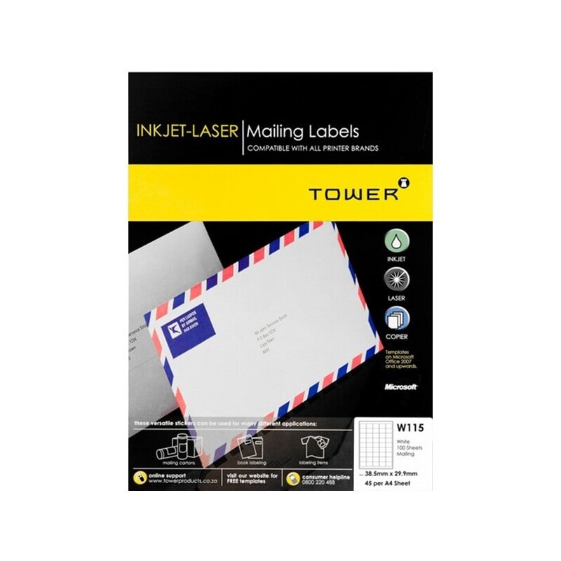 A4 (Mailing) Label Sheet, Type: W115 (45up), Size: 38.5x29.9mm