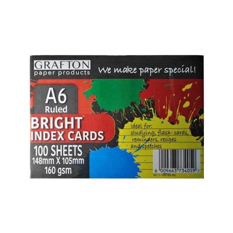 Paper Index Card - A6 Pack Of 100, Colour: Bright