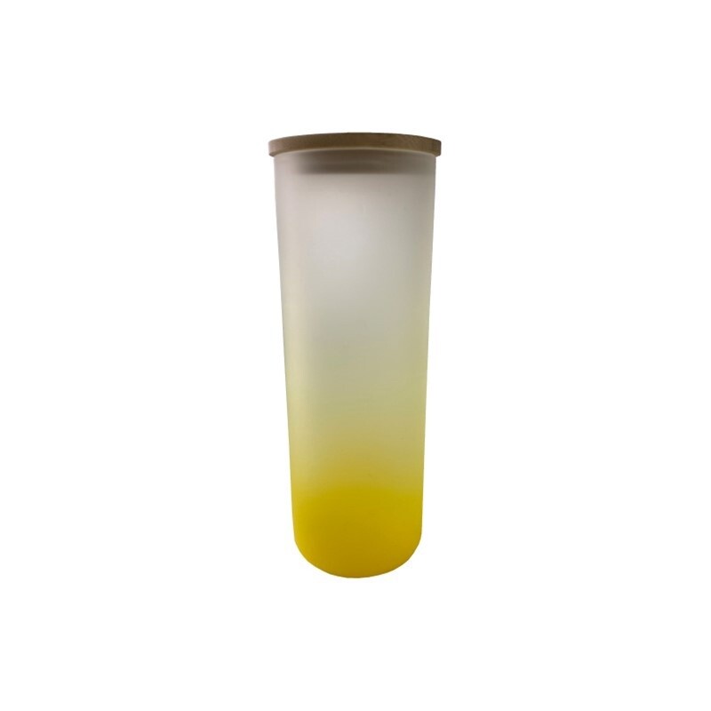 Glass Tumbler With Straw (Frosted) Long - Single, Colour: Yellow