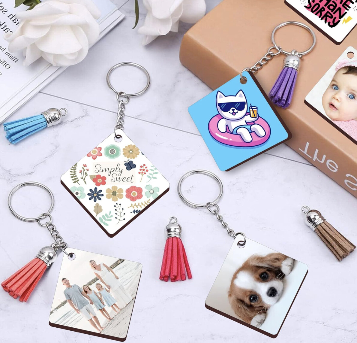 Sublimation Square MDF Keyring - Double Sided