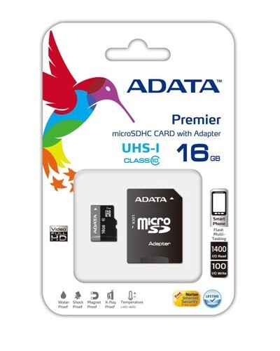 Adata Class 10 Micro SDHC 16GB +  Adaptor