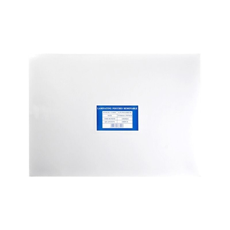 Laminating Pouches A4 - 150mic Pack of 100 Removable Sticker