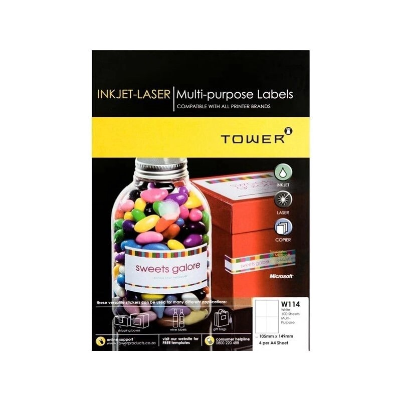 A4 (Multi-Purpose) Label Sheet - 114up - 105x149mm
