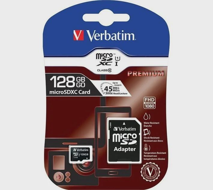 Micro SDXC Verbatim -128GB Class 10 with Adaptor
